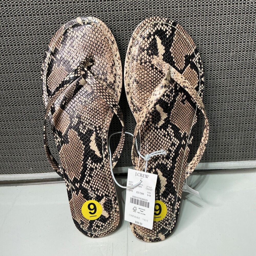 J.Crew faux snake skin Flip Flops Sandals sz 9 boho beach chic